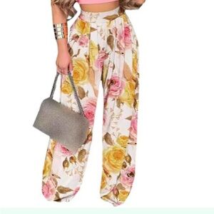 Floral Wide Leg Women's Pants